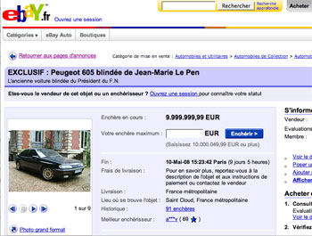 La 605 de Jean-Marie Le Pen sur eBay